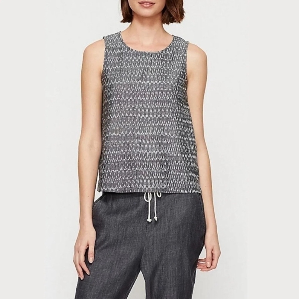 Eileen Fisher Ikat Gray Sleeveless Top // Large